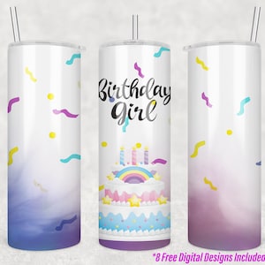 Birthday Girl 20 oz Skinny Tumbler Sublimation Design Template Download PNG DIGITAL Tumbler wrap Includes 8 Free Digital Designs
