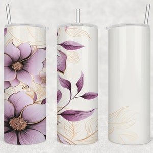 Purple Flower Design, 20oz Sublimation Skinny Tumbler Design, Straight Skinny Tumbler