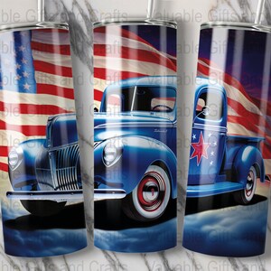 Truck and American Flag - Sell Image 20 oz Skinny Tumbler Sublimation Design Template Download PNG DIGITAL Tumbler wrap