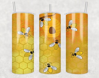 Honey Comb Bees 20 oz Skinny Tumbler Sublimation Design Template, Download PNG DIGITAL 20 oz Tumbler Wrap Includes 8 Free Digital Designs