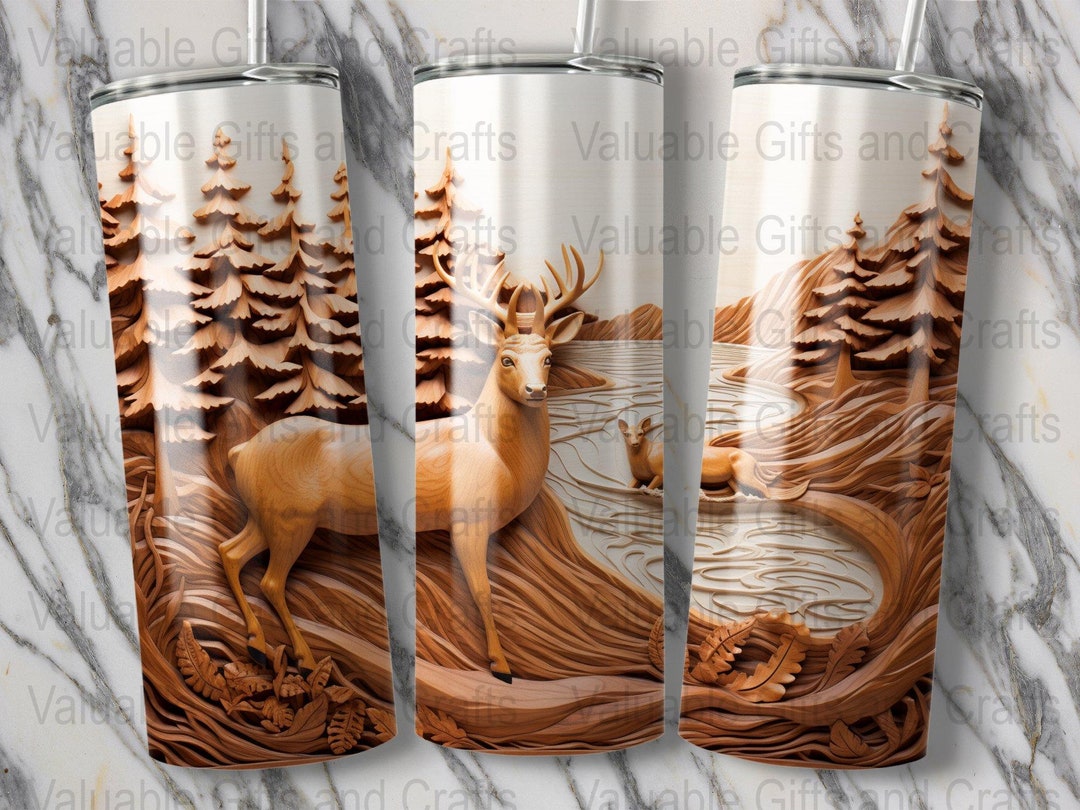 Deer and Trees 20 Oz Skinny Tumbler Sublimation Design Template ...