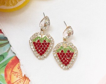 Strawberry Earrings | Fruit Earrings | Crystal Statement Earrings | Special Occasion Earrings | Dangle Earrings