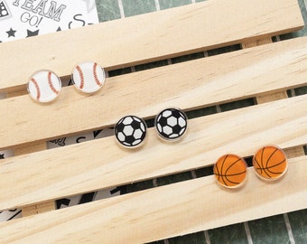 Basketball Baseball Soccer Earrings | Sports Earrings | Gifts for Mom | Gifts for Athletes | Lightweight Acrylic Earrings | Stud Earrings