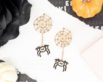 Spider Web Earrings | Halloween Earrings | Crystal Statement Earrings | Special Occasion Earrings | Dangle Earrings