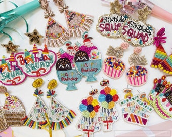 Birthday Bead Earrings | Earring Birthday Gifts | Cupcake Earrings | Party Hat | Birthday Squad | Birthday Party Earrings