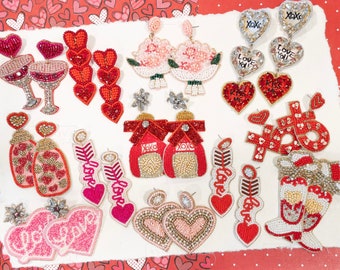 Valentine's Day Seed Bead Earrings | Heart Earrings | Vday Date Night Earrings | XOXO Earrings | Festive Holiday Earrings | Dangle Earrings
