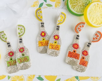 Topo Chico Bottle Seed Bead Earrings | Sparkling Mineral Water Earrings | Bottle Earrings | Dangle Earrings | Gifts for Topo Chico Lovers