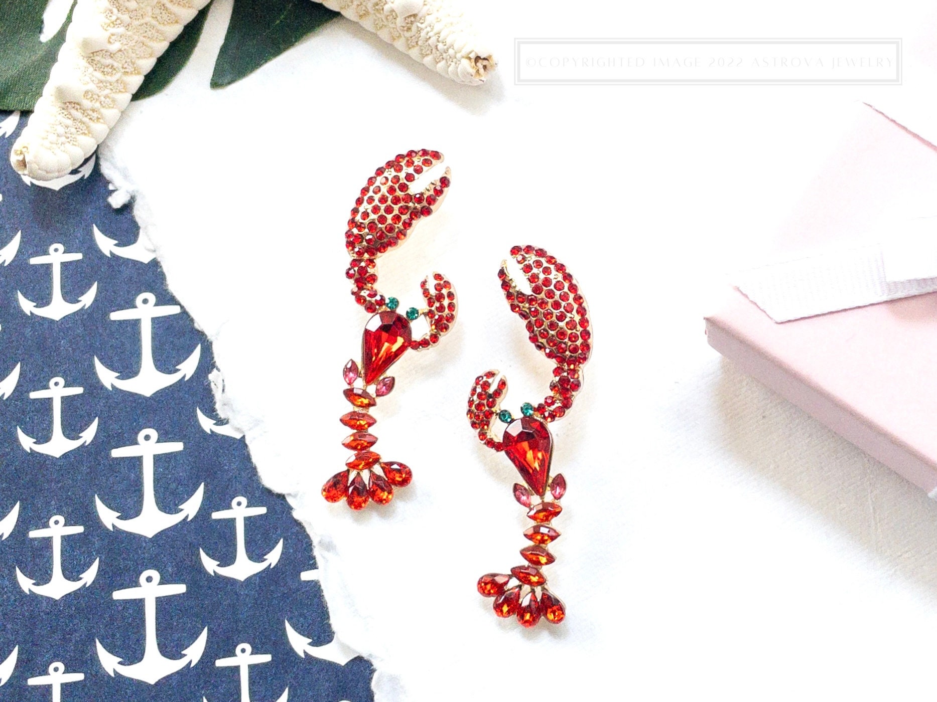 Lobster Earrings Night Out Earrings Crystal Statement Etsy