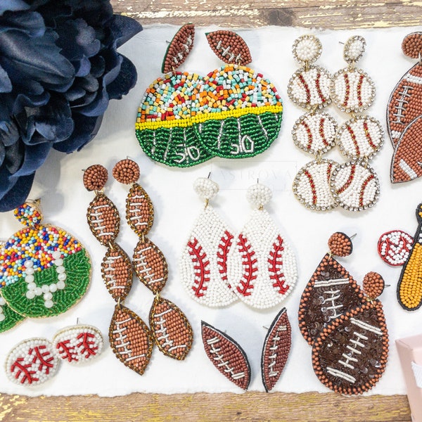 Sports Theme Bead Earrings | Gifts for Baseball Moms | Baseball Earrings | Gifts for Football Moms| Football Earrings | Statement Earrings