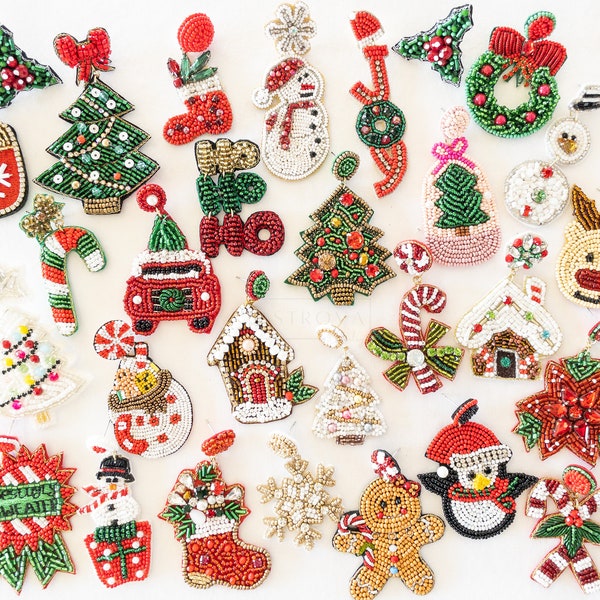 Christmas Beaded Earrings | Christmas Tree | Snowman | Ugly Sweater | Santa Hat | Hot Cocoa | Christmas Gifts For Her | Dangle Earrings