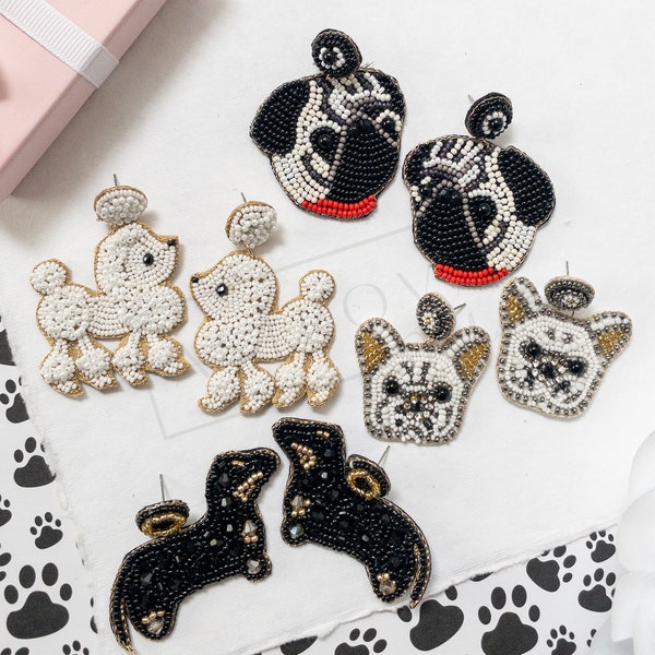 Dog Seed Bead Earrings | Earring Gifts for Animal Lovers | Puppy Earrings | Pug | French Bulldog | Poodle | Dachshund | Dangle Earrings