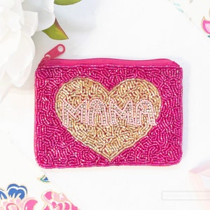 Mom & Mama Seed Bead Coin Purse Mother's Day Gifts Birthday Gift for Her Beaded Purse Beaded Clutch Gifts for New Moms Mama Pink