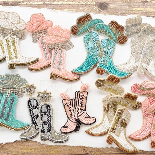 Yee Haw Cowgirl Boots Seed Bead Earrings Cowboy Boot Etsy
