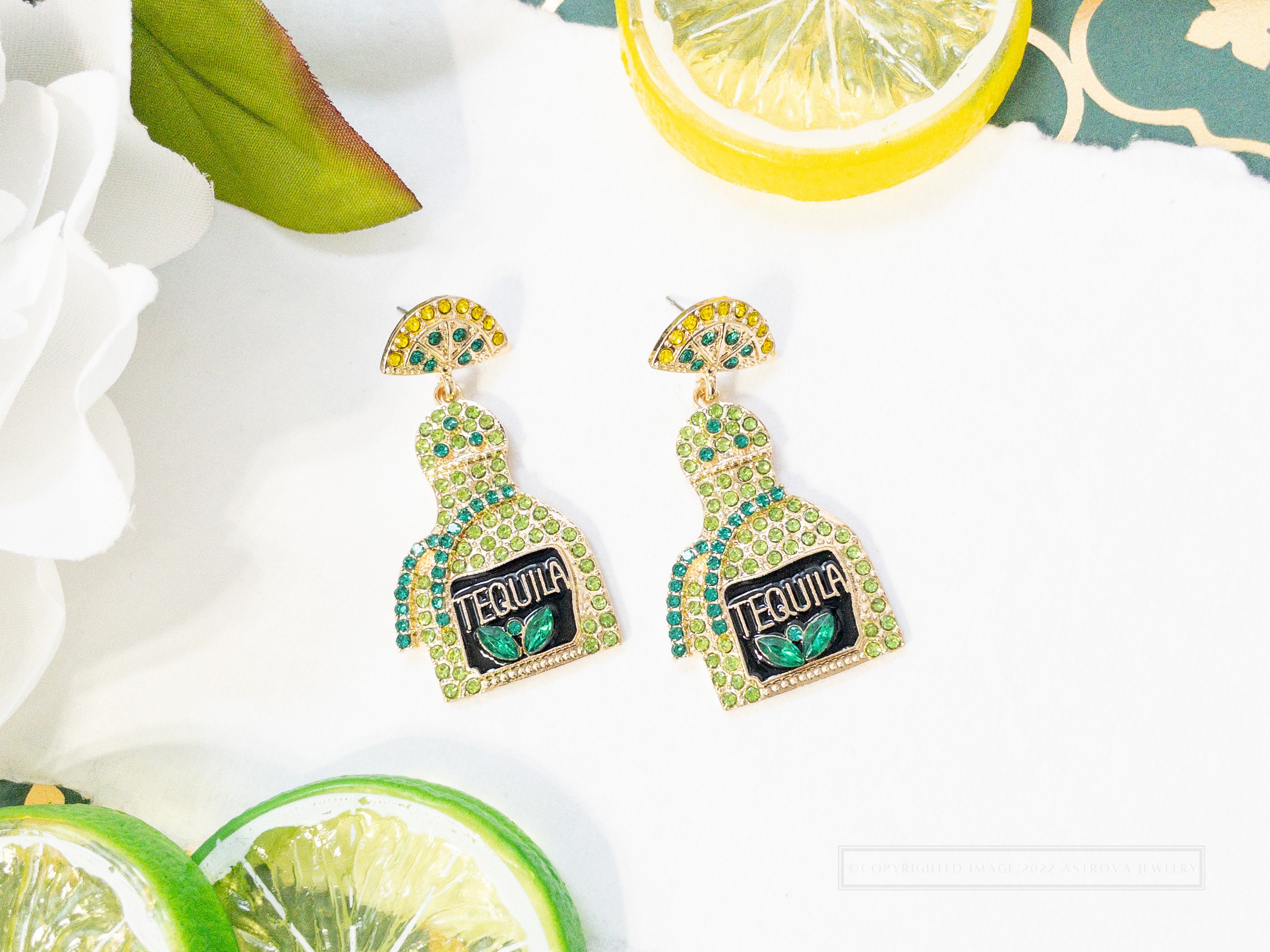 Tequila Bottle Crystal Earrings Tequila & Lime Statement Etsy