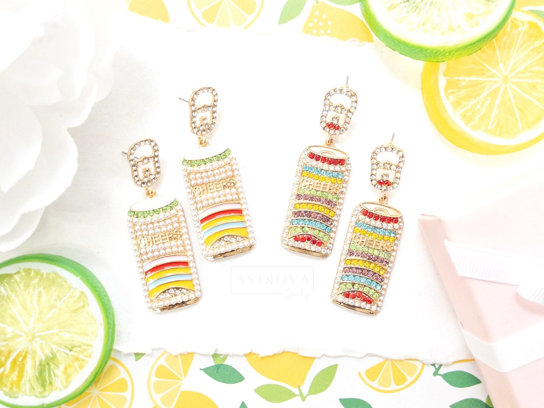 Beer Can Earrings Can and Tab Earrings Cheers Earrings Gifts for Her Crystal Statement Earrings