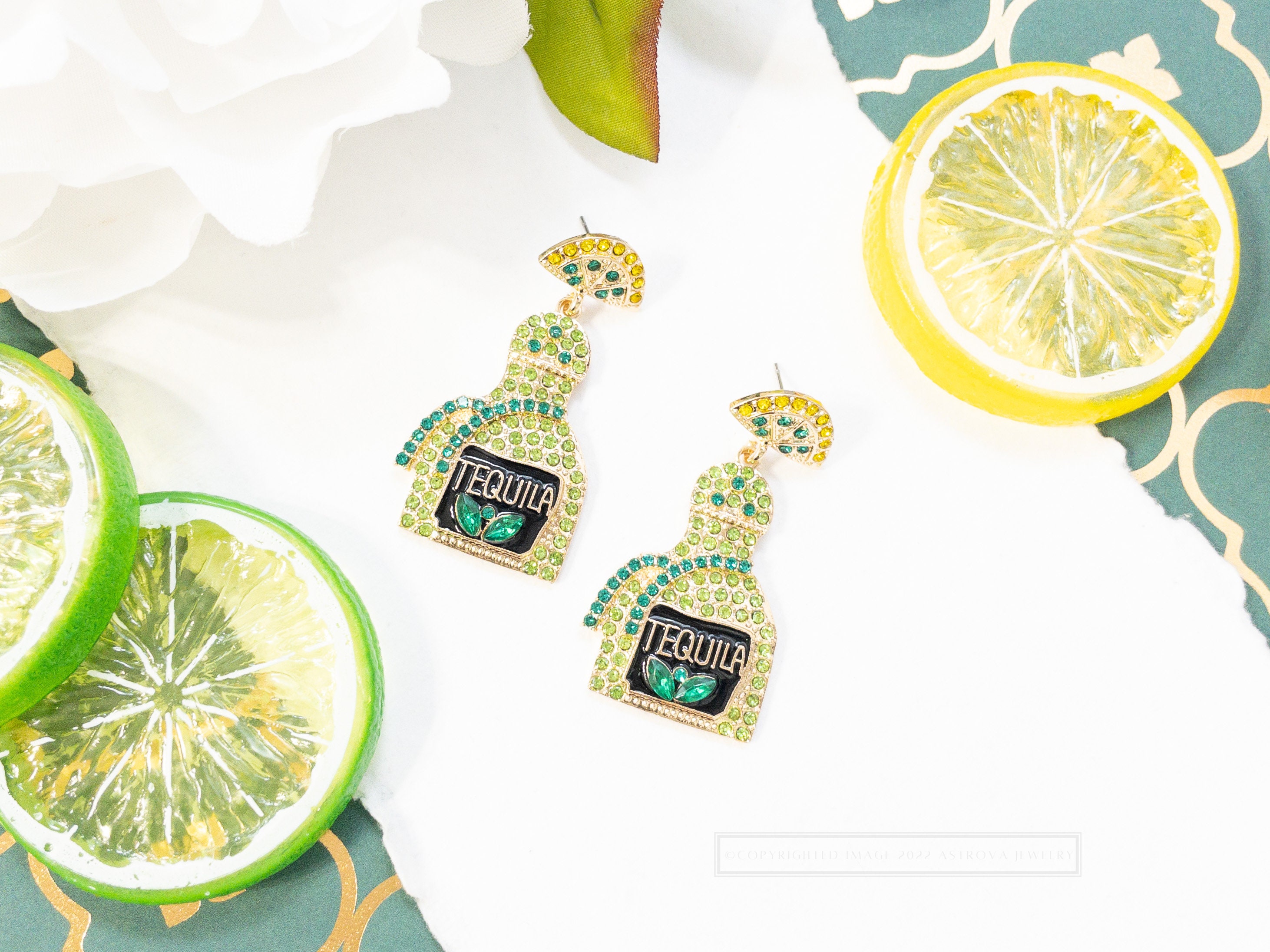 Tequila Bottle Crystal Earrings Tequila & Lime Statement Etsy
