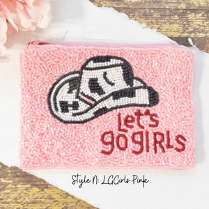 Cowgirl Seed Bead Coin Purse Nashville Bachelorette Gifts Favor Gifts For Bridesmaids Yeehaw Coin Bag Cowgirl Boot & Hat Coin Purse N: LGGirls Pink