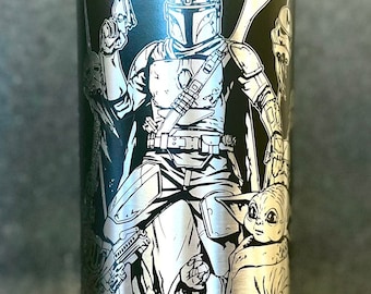 Gobelet gravé mandalorien personnalisé | Gourde isotherme en acier Star Wars
