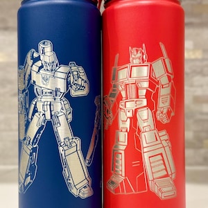 FREE Personalization Transformers Optimus Prime Megatron Custom Insulated Steel Laser Engraved Etched Tumbler Cup Water Bottle