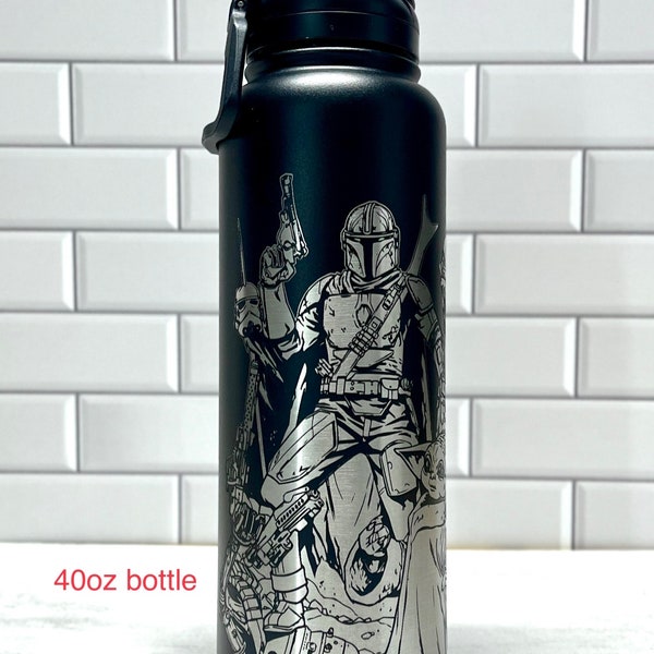 FREE Personalization MANDALORIAN Star Wars Custom Insulated Steel Laser Engraved Etched Tumbler w/ Straw 20oz 32oz 40oz