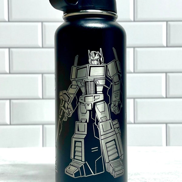 FREE Personalization Transformers Optimus Prime Megatron Custom Insulated Steel Laser Engraved Etched Tumbler Cup Water Bottle