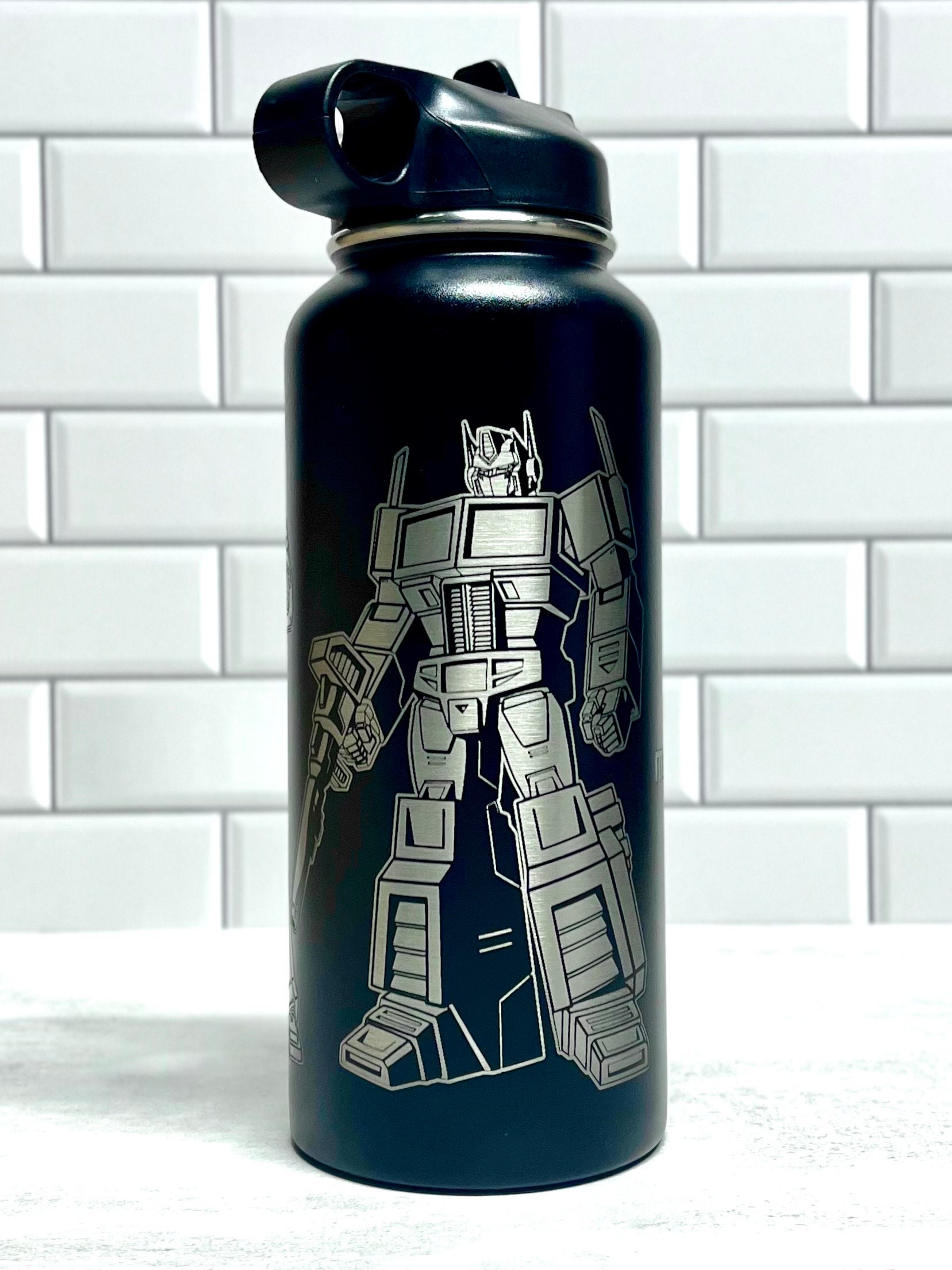 FREE Personalization Transformers Optimus Prime Megatron Custom Insulated  Steel Laser Engraved Etched Tumbler Cup Water Bottle 