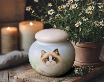 Benutzerdefinierte handbemalte Katzenurne | Personalisierte Keramik Haustier Portrait