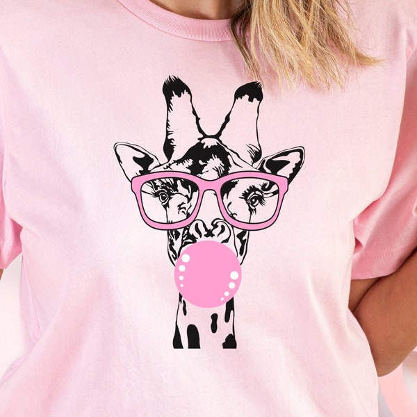 Giraffe Shirt, Funny Tee, Bubble Gum Shirt, Funny Giraffe Shirt, Comic Giraffe Shirt, Funny T-shirt, Gift T-shirt, Pink T-Shirt