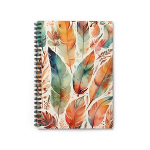 Feather Design Spiral Notebook, Feather Notebook, Pretty Notebook