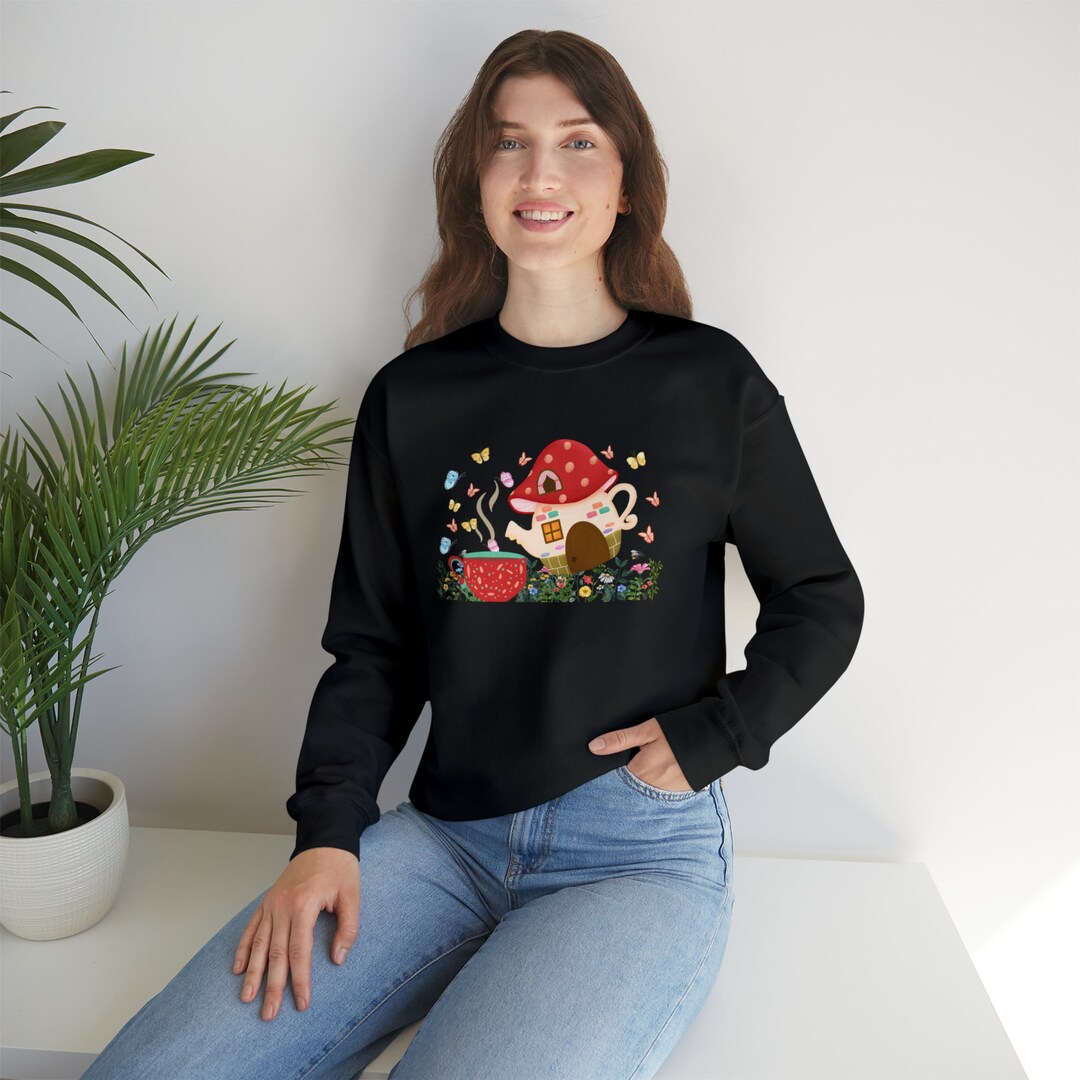 Women's Cottagecore Mushroom Teapot Pouring Tea Sweatshirt Etsy