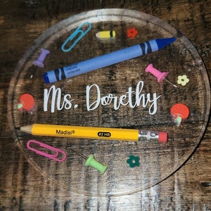 Personalized TEACHER APPRECIATION Gift, Custom Coaster, Crayon Pencil Coaster, Favorite Teacher Educator Gift