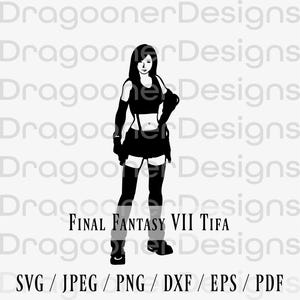 ファイナルファンタジー VII ティファ SVG、ファイナルファンタジー クリップアート SVG、ファイナルファンタジー SVG、FFvii ファイル、FFVII SVG、ff svg、シルエット カット ファイル