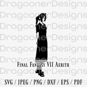 ファイナルファンタジー VII エアリス SVG、ファイナルファンタジー クリップアート SVG、ファイナルファンタジー SVG、FFvii ファイル、FFVII SVG、ff svg、シルエット カット ファイル