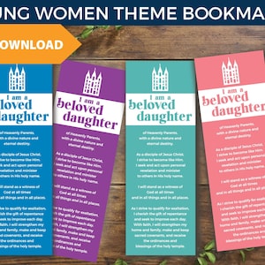 Young Women LDS Theme Bookmark -Colorful- Digital Download Printable - DIY printing - Simple, Modern, Scripture Bookmarks