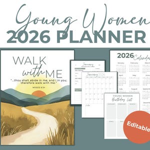 Agenda das Moças SUD 2026: Caminhe Comigo, Agenda Editável das Moças, Pasta das Moças, Agenda Imprimível das Moças