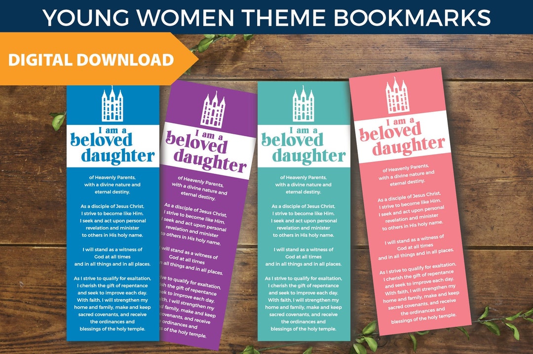 Young Women LDS Theme Bookmark -colorful- Digital Download Printable ...
