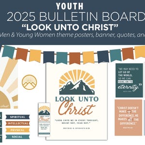Kit para tablón de anuncios para jóvenes, tema para jóvenes SUD 2025, tema para mujeres y hombres jóvenes SUD, Mirad a Cristo, DyC 6:36