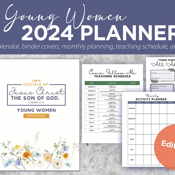 2024 Young Women Planner, LDS 2024 Youth Theme, I Am a Disciple of Jesus Christ, 3 Nephi 5:13, Printable, YW Binder, Editable Planner, YW