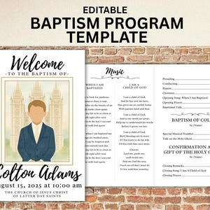 LDS Baptism Program Canva Template, Editable Baptism Program, LDS Boy Baptism Program, Minimalist Baptism Canva Template