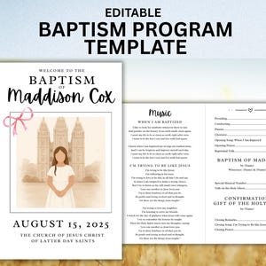 LDS Baptism Program Girl Baptism Program LDS Baptism LDS Girls Baptism Program Customizable Baptism Program