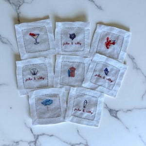 Choose Your Own Designs Embroidered Personalized Linen Cocktail Napkins | Engagement Gift | Wedding Shower Gift | Couple Gift | Monogram