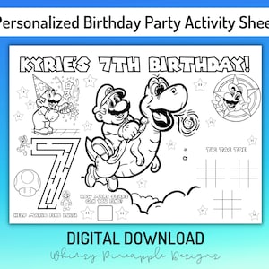Personalized Game Party Placemat, Birthday Party Activity Sheet, Personalized Word Search, Video Game Placemat, Mario and Luigi
