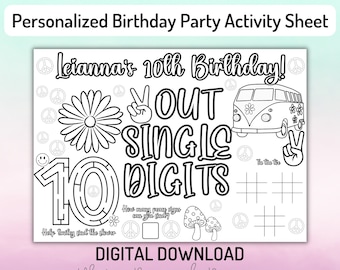 Personalized Groovy Birthday Placemat: Retro Word Search (PDF Print)