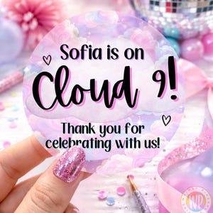 On Cloud 9 Birthday Stickers 2 Inch Round Personalized Party Favor Labels