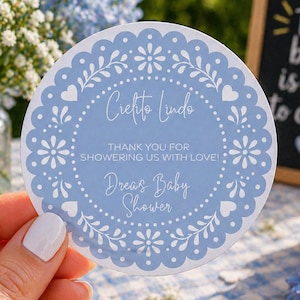 Cielito Lindo Baby Shower-klistermärken Blå Blommiga Presentetiketter Personliga bild 3