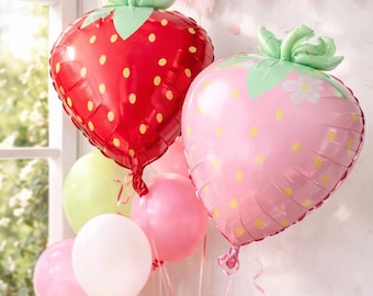 Strawberry Foil Balloons – Pink & Red Berry Party Decorations
