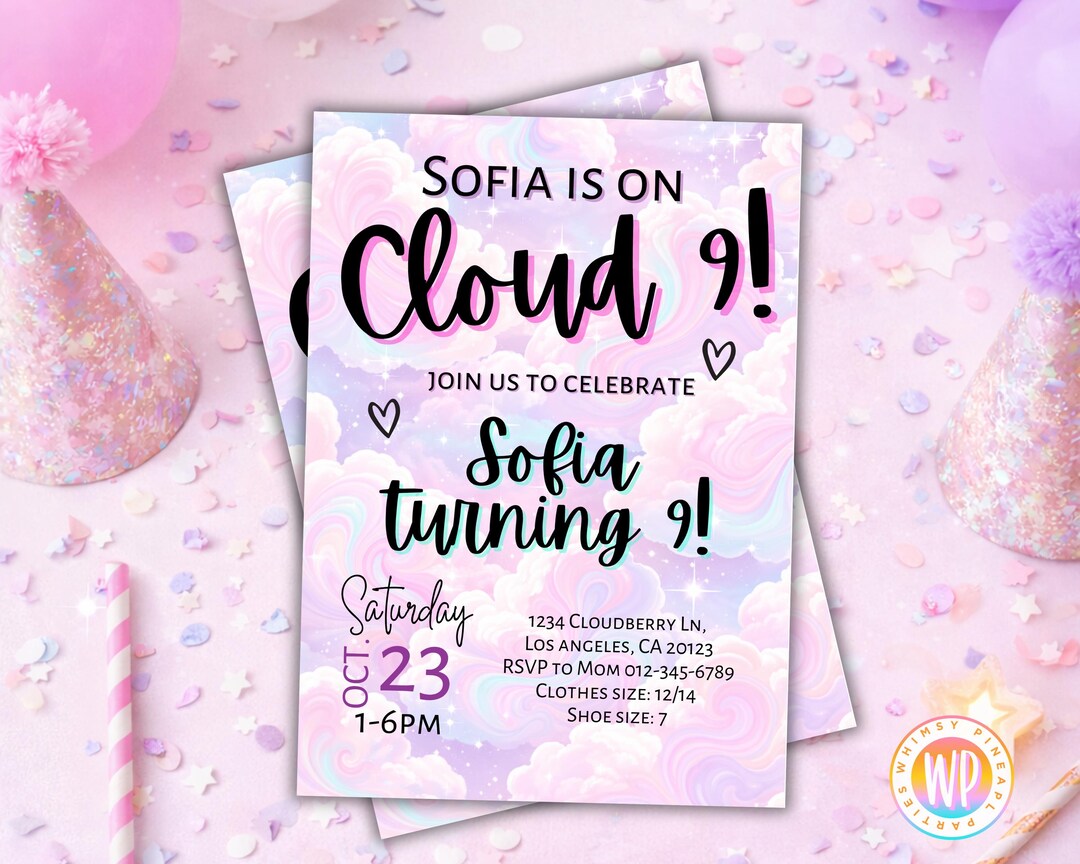 On Cloud 9 Birthday Invitation – Canva Editable Template - Etsy
