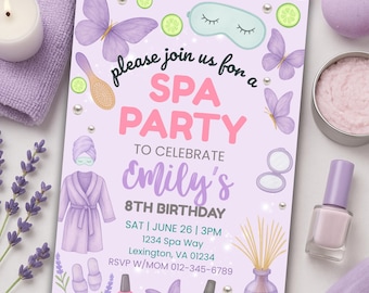 Invitation à une soirée spa papillons et bulles : modèle de toile modifiable (téléchargement numérique de 5 x 7 po.)