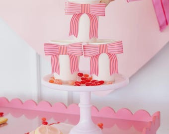 Valentine Bow Party Cups – 12oz Paper Cups with Adhesive Bows (Set of 8)