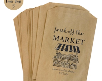 Fresh Off the Market Bridal Shower Kraft Favor Bags – Personalized Rustic Market (6" x 9.5")